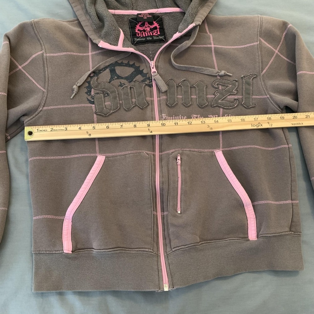 Damzl Hoodie Womens Medium Brown Pink Full Zip Feminize The Machine Graphic - Picture 5 of 9
